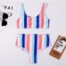 4Contrast Color Striped Two Piece Swimsuit