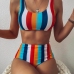 1Contrast Color Striped Two Piece Swimsuit