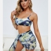 1High Waist Colorful Print 3 Piece Bikini Sets