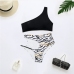 6Inclined Shoulder Print Two Piece Bikini Swimwear