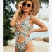 4Lace Up Leopard Print One Piece Bikini