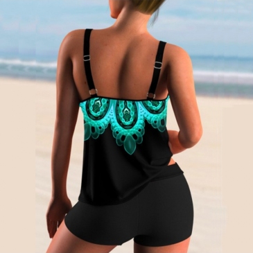 Loose Printed Ladies 2 Piece Tankini Swimsuits  Sets