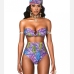 4Printed Strapless High Waisted 2 Piece Swimsuit