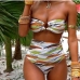 1Printed Strapless High Waisted 2 Piece Swimsuit