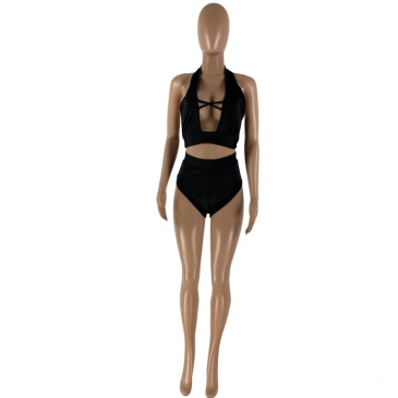 Sexy Black Halter Backless 2 Piece Bikini Sets