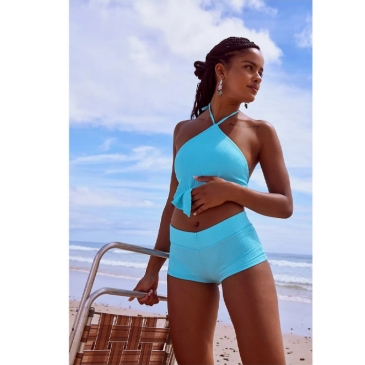 Sexy Blue Tie-Wrap Halter Neck Bathing Suits