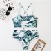 7Sexy Leaves Print Lace Up Tank Bikini Sets