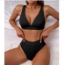 3Solid V Neck Bikini High Waist Swimsuit