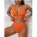 4Solid V Neck Bikini High Waist Swimsuit