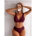 6Solid V Neck Bikini High Waist Swimsuit