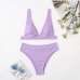 9Solid V Neck Bikini High Waist Swimsuit