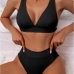 1Solid V Neck Bikini High Waist Swimsuit