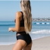 3Summer Pure Black Gauze Tank Top Bikini Sets