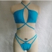 13Two-piece solid color halterneck crossover bikini