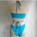 6Two-piece solid color halterneck crossover bikini