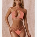 1Two-piece solid color halterneck crossover bikini