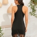 4 Leisure Time Tassels Balck One Piece Cover Up