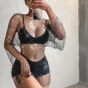 Alluring Sparkly See Through Long Sleeve Cover Ups