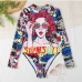 7 Cartoon Pattern Open Back One Piece Bathing Suit