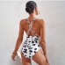 4 Cow Pattern Halter Hollow Out One Piece Swimsuit