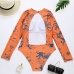 4 Sexy Backless Printing Long Sleeve One-Piece Swimsuit