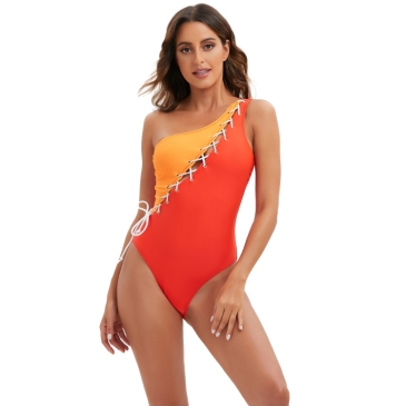  Sexy Colorblock One Shoulder  One-Piece Swimsuit