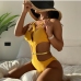 4 Sexy Hollowed Out Pure Color One Piece Swimsuit