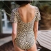 4 Sexy Leopard Print Short Sleeve One-Piece Swimsuit