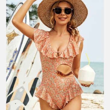 Beach Floral Hollow Out One-Piece Swimsuits
