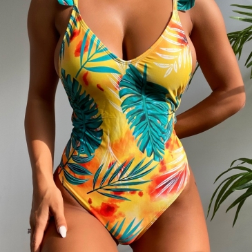Beach Printed Backless V Neck Women Swimsuits