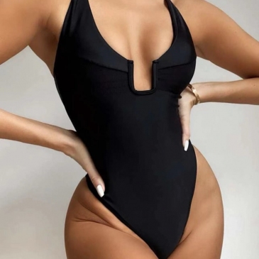 Black Skinny Sleeveless One Piece Swimsuit