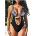 1Bronzing Patchwork Cut Out Swimsuits For Women