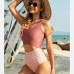 4Contrast Color Hollow Out One Piece Swimsuit