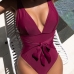 1Deep V Solid One Piece Swimsuits For Women