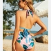 5Feather Printed Halter Backless One Piece Halter Swimsuits