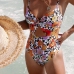 3Flower Printed Spaghetti Strap Hollow Out One-Piece Swimsuit