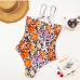 5Flower Printed Spaghetti Strap Hollow Out One-Piece Swimsuit