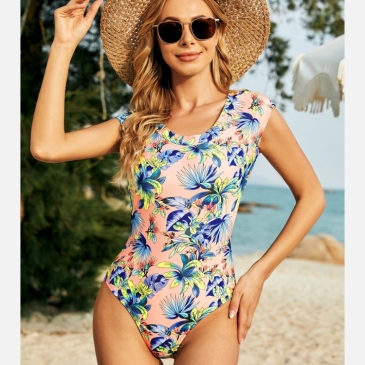 Hollow Out Sleeveless Floral One-Piece Swimsuits