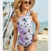 3New Crew Neck Print One Piece Swimsuit