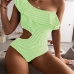 4One Shoulder Ruffles Cut Out One-Piece Swimsuit