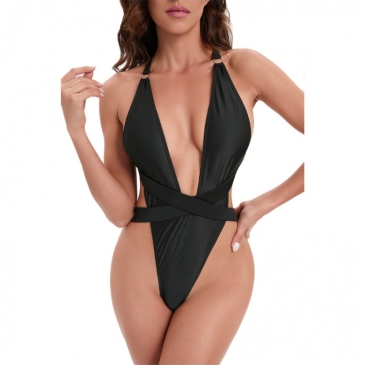Open Back Solid One Piece Swimsuit