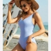 1Ruched Backless V Neck Sleeveless One-Piece Swimsuits