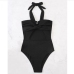 4Seductive 1 Piece Halter Neck Black Swimsuit