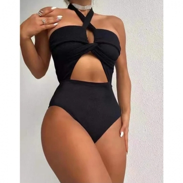 Seductive 1 Piece Halter Neck Black Swimsuit