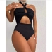 1Seductive 1 Piece Halter Neck Black Swimsuit