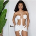 4Seductive Beach  Hollow Out  Backless Halter Swimsuits With Skirt