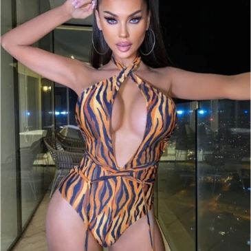 Sexy Animal Print Sleeveless One Piece Bikini