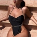 1Sexy Chain Patchwork Halter One Piece Bodysuit