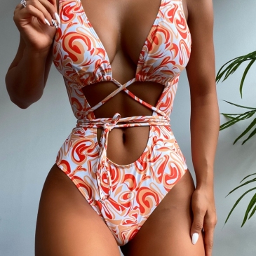 Sexy Floral Sleeveless One Piece Swimsuit