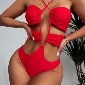Sexy Hollow Out  Solid Backless One-Piece Swimsuit